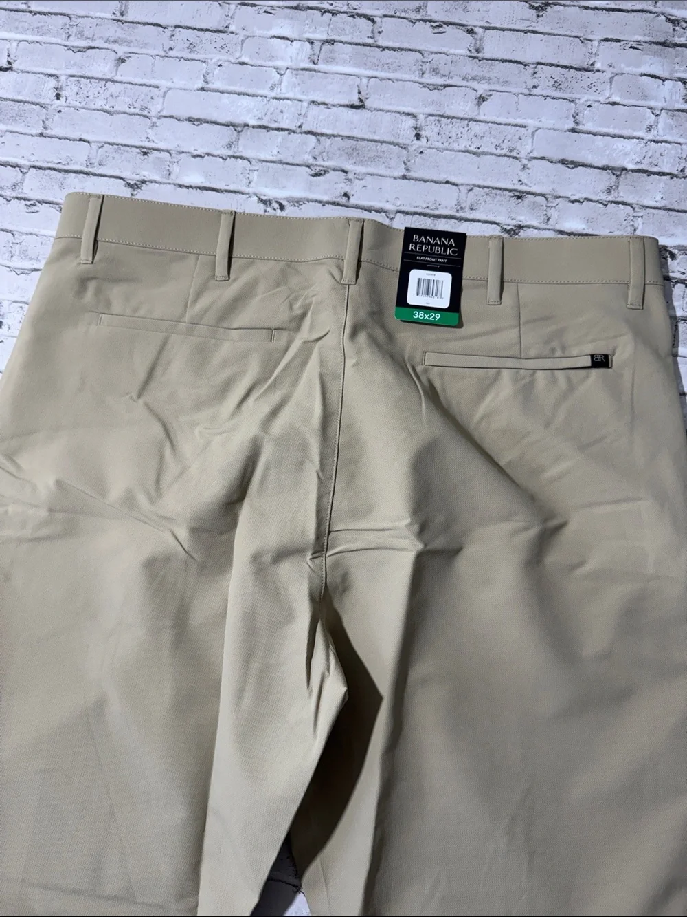 NEW Banana Republic mens 38x29 khaki tan slim fit performance flat front pants